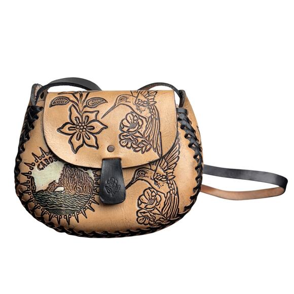 J831 - Mexican Hummingbird Hand Tooled Leather Purse - Picture 1 of 13